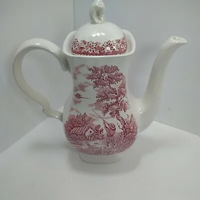 The Hunter Coffee Pot  Myotts China Redware Made In England Hand Engraved. • $39.99