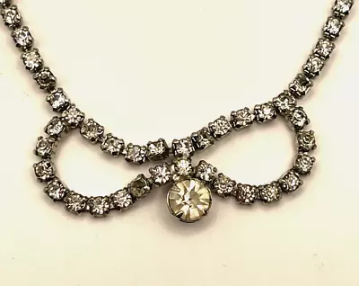 Vintage Rhinestone Bow Collar Choker Necklace Bridal Wedding Jewelry • $29.99