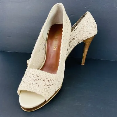 Colin Stuart Cream Crochet Peep Toe Pumps Size 8 Shoe Stiletto Heel Lace • $29.99