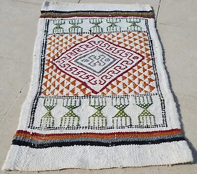 Hand Knotted Vintage Morocco Kilim Kilim Wool Area Rug 2.1 X 1.2 Ft (1291 KAR) • $24.99