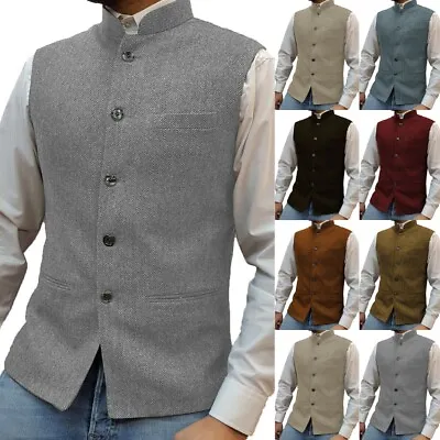 Mens Tweed Vests Vintage Wool Blend Herringbone Waistcoats S M Large XL XXL 3XL • $25.16