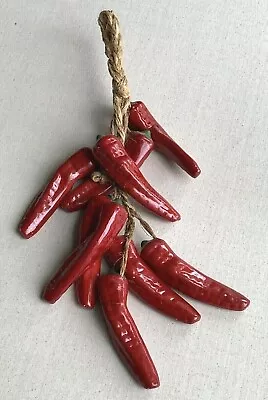 Hanging Red Chili Peppers  I Ceramic Art Pottery I Large 21.5  I Kitchen Decor • $39.97