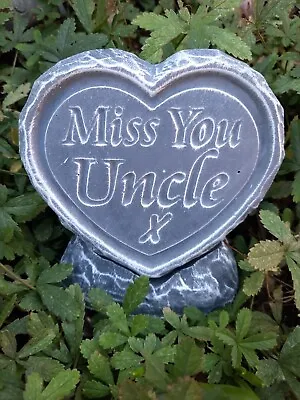 Miss You Uncle C/w Stand -  STONE/CONCRETE Heart Memorial Plaque Garden Grave  • £9.95