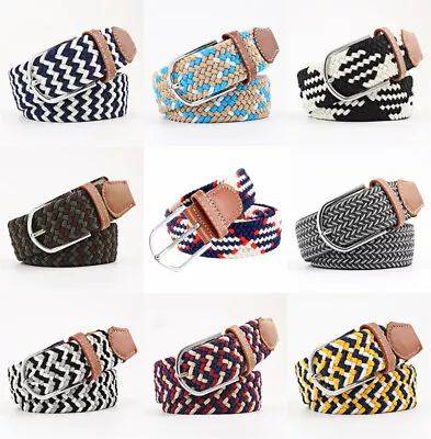 Mens Ladies Belts Canvas Webbing Braided Leather U Buckle Elastic Woven Stretch • £6.99