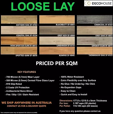 LUXURY LOOSE LAY VINYL FLOORING DIY PLANKS WATERPROOF COMMERCIAL PLANK Laminate • $93.18