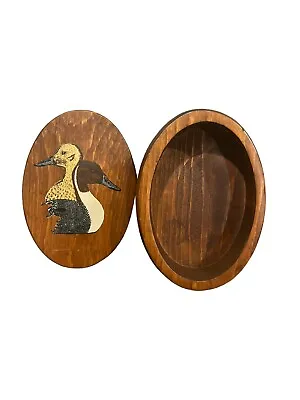 Vintage Mallard Ducks Hand Carved Wooded Oval Trinket Ring Keys Box • $22