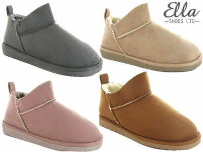 £19.95 • Buy Ladies Ella Boot Slippers Bootie Faux Suede Fur Lined Ankle Slip Ons Warm Cosy 
