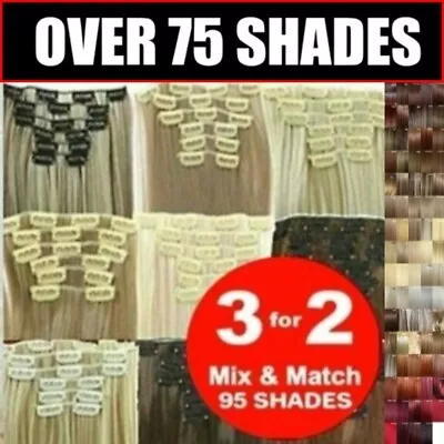 £9.49 • Buy FULL HEAD Short Long Clip In Feels Like Real Human Hair Extensions Red Blonde UK