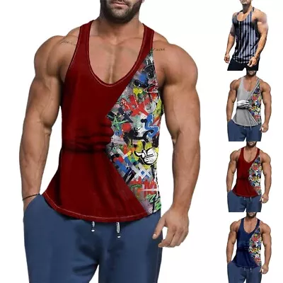 Casual Grey Muscle Tank Top For Men Sleeveless Workout T Shirt Gym Vest • £8.96