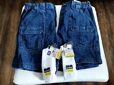 CROFT & BARROW Men's Denim Cargo Shorts W/Comfort  Waist SZ 34-2 Pairs W/Socks!! • $53.90