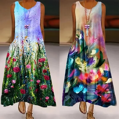 Plus Size Womens Floral Maxi Tank Dress Ladies Holiday Beach Kaftan Sundress US • $21.49