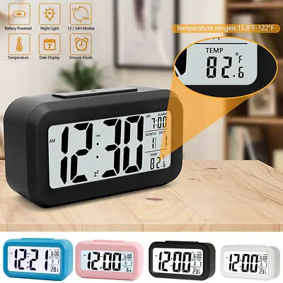 Digital Bedside Led Snooze Alarm Clock Time Temperature Day/night Mode Clock • £6.85