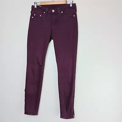 TRUE RELIGION Women's Jeans Purple Ankle Zip Denim Skinny Tara USA Made Size 28 • $16.80