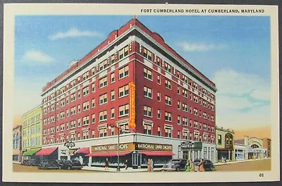 Fort Cumberland Hotel Maryland Street View Vintage Linen Postcard Unposted • $1.95