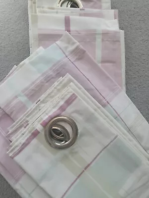 £6 • Buy Dunelm Pastel Checked Curtains Eyelet Top Thermal Lined 66  X 72 