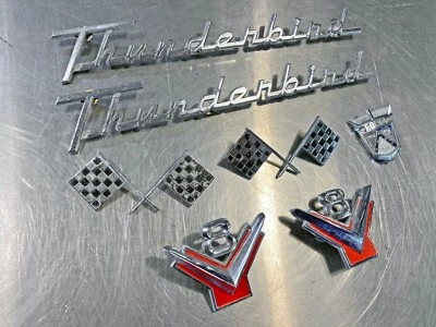 $40 • Buy 1955 FORD THUNDERBIRD Script Emblems, Crossed Flags, V8, Crest & 2 Door Handles