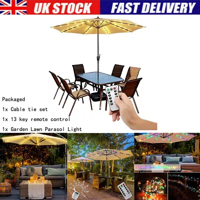 104 LED Parasol Fairy Lights Garden Patio Table Umbrella Outdoor Waterproof • £11.15