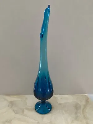 L.E. Smith Viking Vintage Mid Century Swung Vase Blue Pedestal MCM • $99