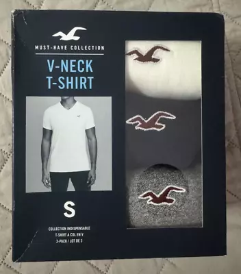 Hollister Men's 3 Pack Box V-Neck T-Shirt Must Have White Navy Grey Size S NEW • $44.99