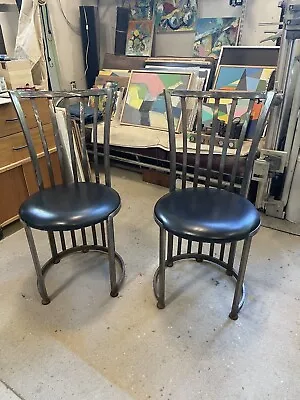 Shaver-Howard MCM Modern Pair Of Barrel Stainless Brushed Steel Chairs • $750