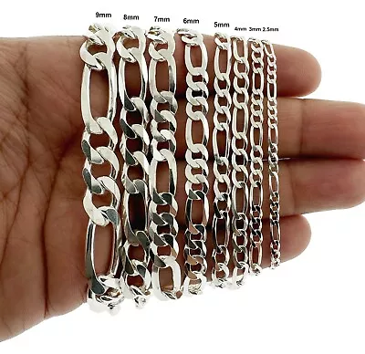 Real 925 SOLID Sterling Silver FIGARO LINK Chain Bracelet ITALY 2.5MM-9MM • $12.99