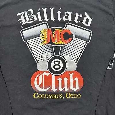 Billiard Motorcycle Club T Shirt Men’s L Columbus Ohio Long Sleeve Web Print • $22