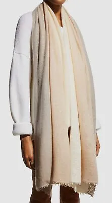 $465 Bajra Women's Ivory Brown Ombre Fringe Cashmere Wrap Scarf One Size • $148.78