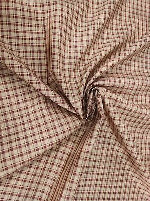 Pure Silk Check Gingham Beige & Red Fabric -Sold BTY • $13.29