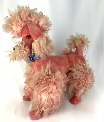 VTG Plush 1950’s Pink Poodle 15  Wired Legs Mid Modern MCM Stuffed Animal DOG • $34.95