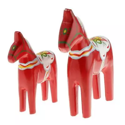 2pcs Vintage Swedish Dala Horse Figurine Statue Wood Carved Home Decor Gifts • £18.58