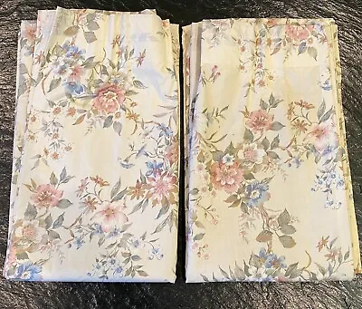 2 Pc Vintage 93  Pinch Pleat Mauve Blue Floral Curtain Panels Lined Weighted • $54.99