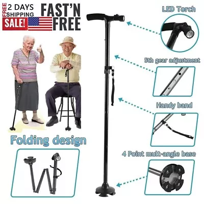 Folding Walking Cane For Seniors Men & Women With Non-Slip T Handle And Strap • $13.95