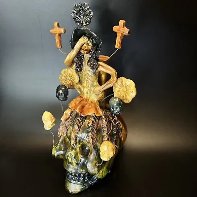 Old 15” METEPEC Day Of The Dead Skull & Catrina Candelabra~ Dia De Los Muertos • $99