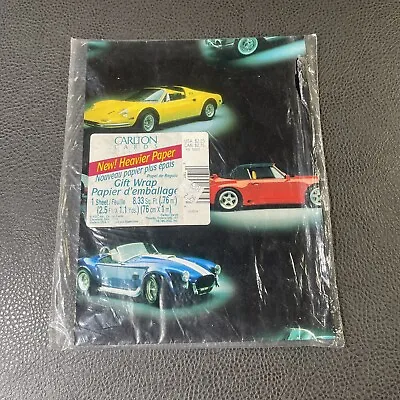 Vintage Sports Cars Gift Wrap 2.5’ X 1.1 Yard USA Made Carlton NIP Christmas • $12