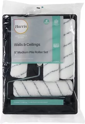 Harris Walls & Ceilings 9  Medium Pile Sleeve Paint Roller Set With Tray & Frame • £10.09