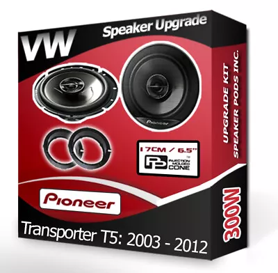 VW Transporter T5 Front Door Speakers Pioneer Car Speakers + Adapter Pods 300W • £71.99