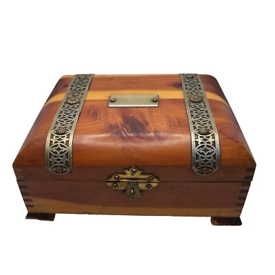 $27.69 • Buy Vintage Wooden Cedar Chest Metal Hinges & Metal Detail Jewelry Box