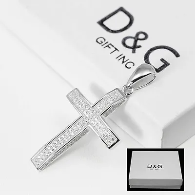 DG Men's 925 Sterling Silver Cross Brilliant 45mmCubic Zirconia PendantBOX • $35.95