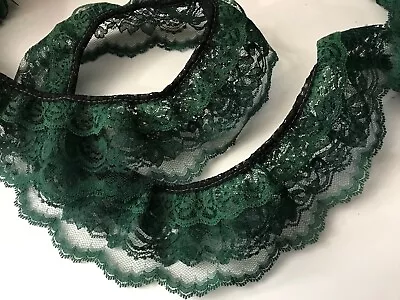 Hunter Green Triple Ruffled Lace Trim 3 Tier Lace 3 Layer Lace • $4.95