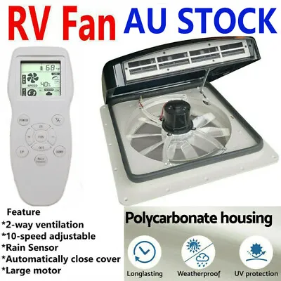 RV Motorhome Caravan Roof Fan Vent Skylight 10 Speed Rain Sensor Remote Control • $254.99