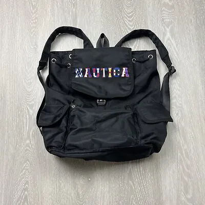 NAUTICA Varsity Drawstring Backpack Black LOGO Multi • $19.95