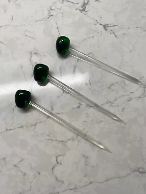 Vintage Barware Cocktail Drink Picks Decorative Glass Olive Stir Sticks Set Of 3 • $14.88