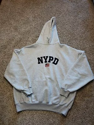 Vintage NYPD Hoodie 2XL Mens Gray Stitched Pullover Stars Stripes Jerzees Y2K • $22