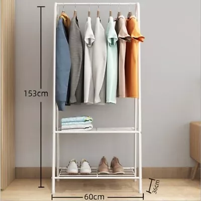 White Clothes Coat Rail Garment Dress Hanging Display Stand Rack Shelf Storage  • £11.99