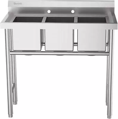 3-Compartment Stainless Steel Utility Sink For Restaurant With Drain Strainer • $209.99