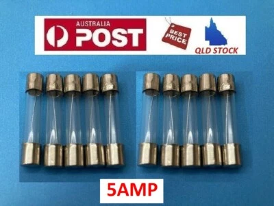 $9.90 • Buy 10Pcs 5A 5 Amp Glass Fuse 6mm X 30mm Fast Blow F5AL 250V QLD Stock & Seller