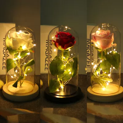 $20.99 • Buy LED Light Galaxy Rose Flower In Glass Cover Gift Romantic Crystal Rose Box AU
