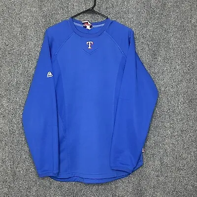 Texas Rangers Sweatshirt Mens Medium Majestic Blue Therma Base Pullover Shirt • $14.99