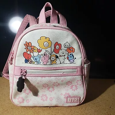 BT21 Flowers Pink & Cream Mini Backpack With Characters Flower Zipper Pull BTS • $30