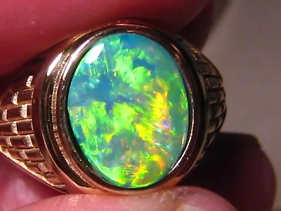 Large Men's Opal Ring   9.5  Grams Of Solid 14 K Yellow Gold  Brilliant Color • $1500